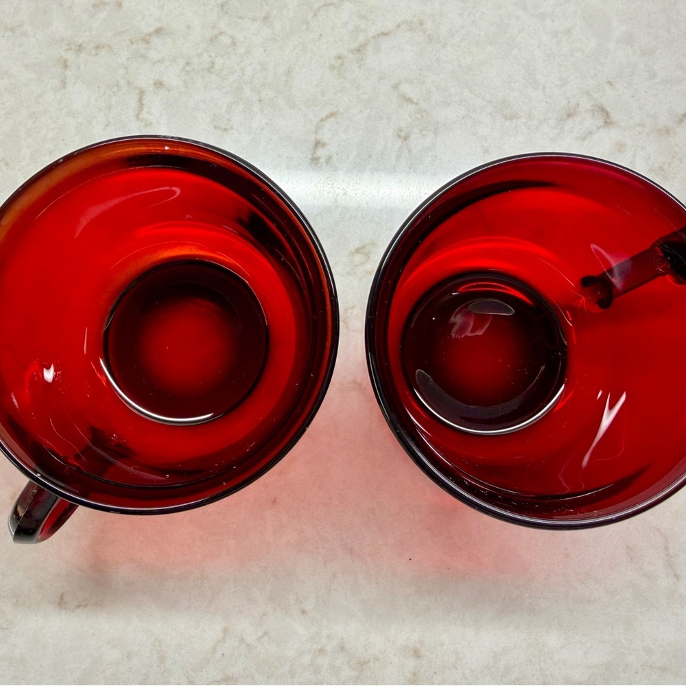 VINTAGE, ARCOROC, SET/2, RUBY RED GLASS CUPS. THICK, PRESSED RED GLASS. - Picture 4 of 6